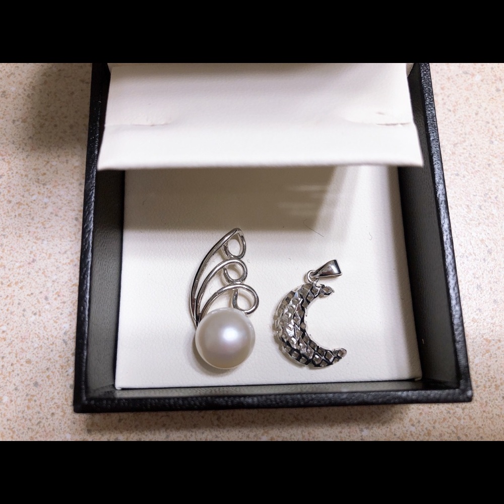 Pearl pendent or 925 silver moon pendent